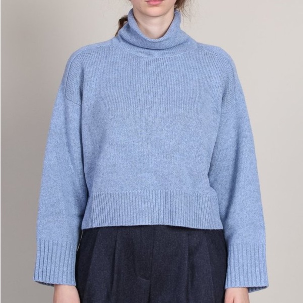 LouLou Studio wool cashmere blend blue Stintino turtleneck sweater